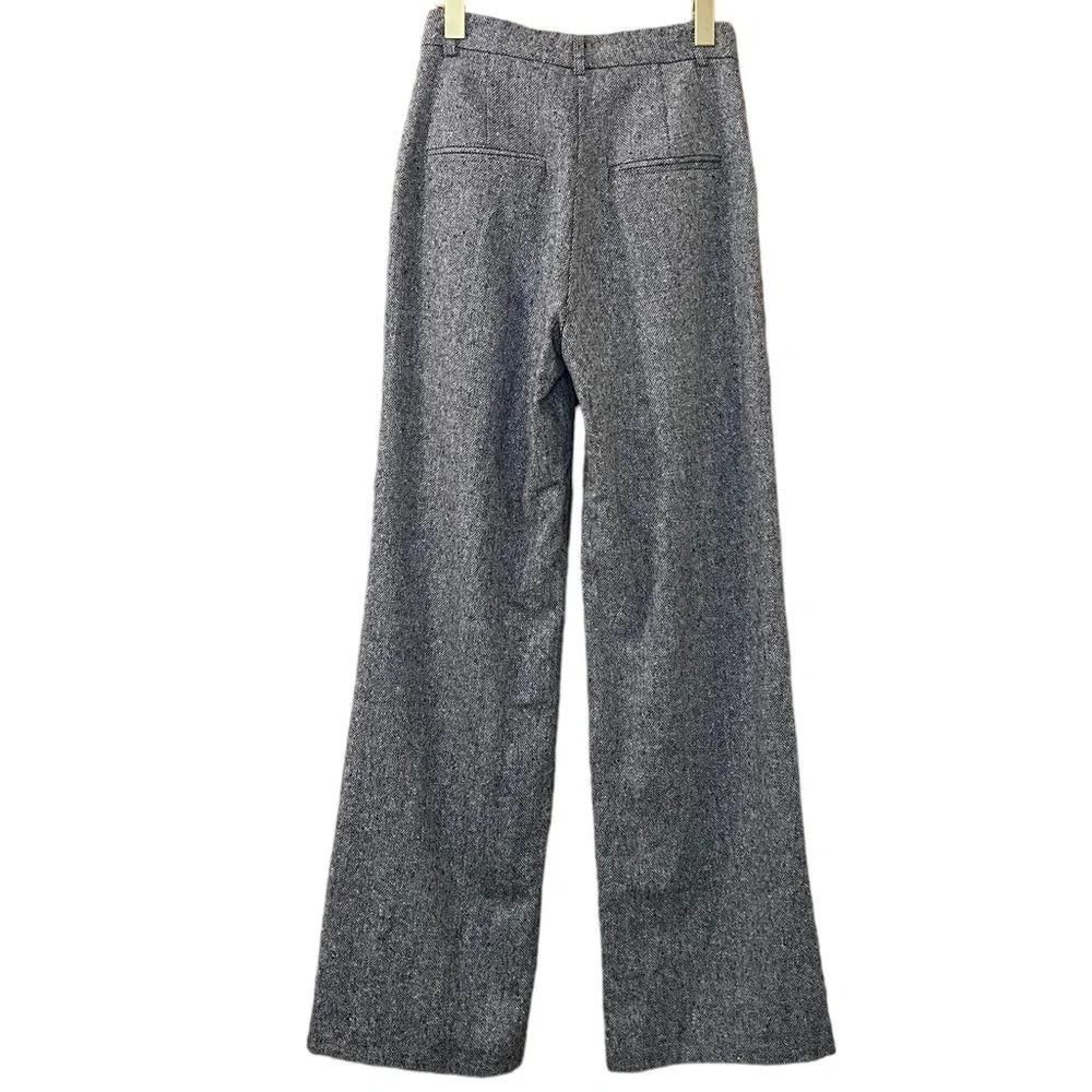 Anine Bing Pants Carrie Wool‎ Wideleg Trousers Black White Sz Xs 2